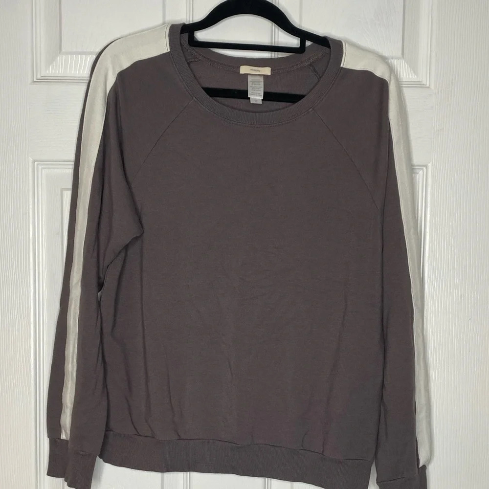 EBERJEY Plum and‎ White Pima Cotton Mix Stripe Track Jogger Set Size Small